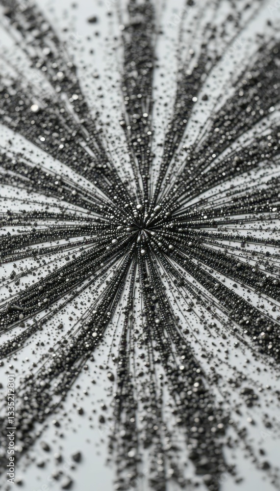 Poster abstract metallic texture with radiating lines and sparkling crystals