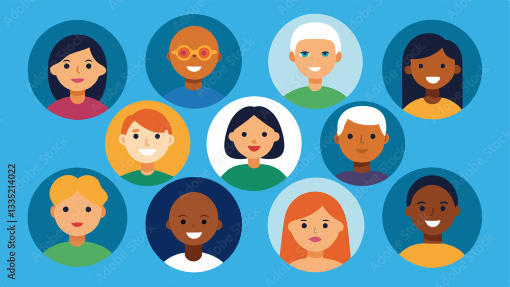 Poster results showcase a collection of small circular portraits showing diverse individuals with vibrant h
