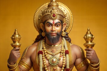 Detailed golden portrait of a Hindu deity with a crown