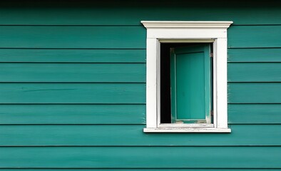 Fototapeta premium Teal house window open on siding