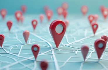 Locator mark 3D map with location pin. Red navigation icon sign, search destination concept, guide. Travel destination background. Modern location pointer for business, global positioning system,