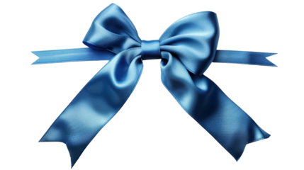 Shiny light blue silk ribbon bow isolated on transparent background