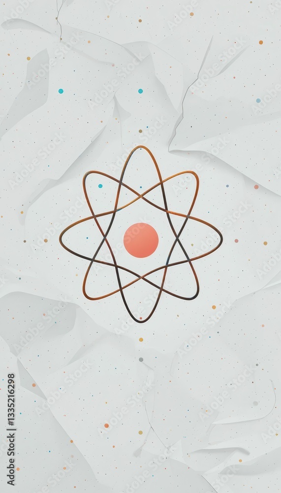 Poster abstract design featuring atom symbol on crumpled paper background