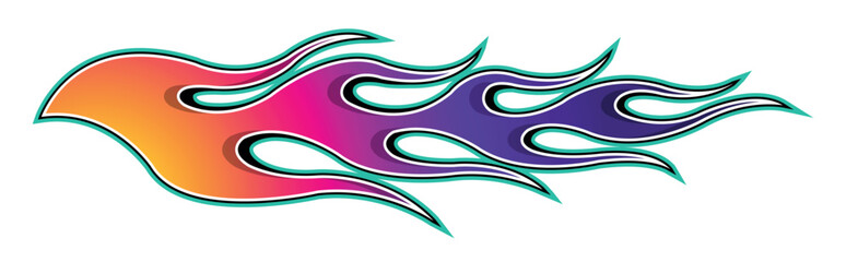 Fire flames racing car decal vector art graphic. Burning tire and flame sports car body side vinyl decal. Side speed decoration for cars, auto, truck, boat, suv, motorcycle.