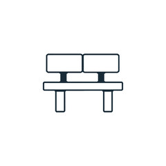 Bench icon of vector illustration Minimalist Bench Icon Vector: Sleek Black-and-White Design with Simple Rectangular Backrests