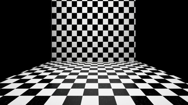 A black and white checkered floor in a room.