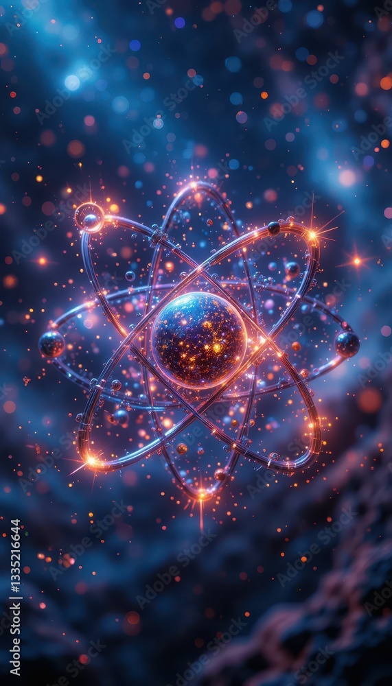 Poster abstract representation of atomic structure in cosmic background