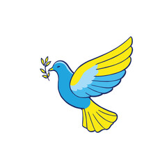 dove  Stylized Blue Dove Illustration: Vibrant Symbol of Peace with Yellow and Light Blue Wing Accents