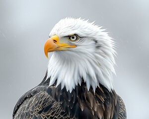 Obraz premium A majestic bald eagle with bright eyes looking to the side