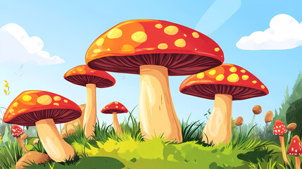 Fairy kingdom hidden among gigantic, radiant mushrooms. Whispering Mushrooms. Illustration