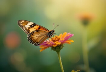 Fototapeta premium Beautiful Monarch Butterfly Feeding on Colorful Flower Blossom