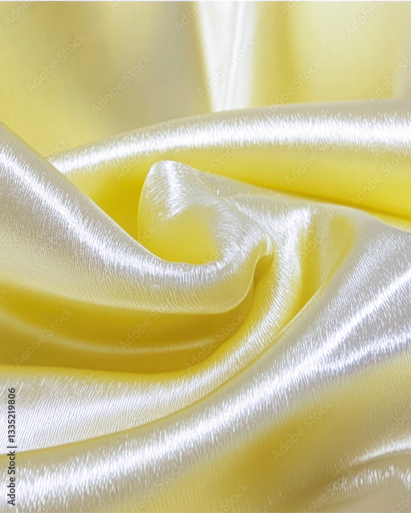 Poster liquid silk fabric in soft yellow drapes softly under warm light creating a delicate texture