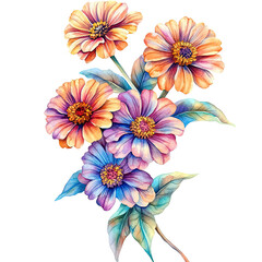 Fototapeta premium Watercolor zinnia flowers art for home decor and floral design on transparent background
