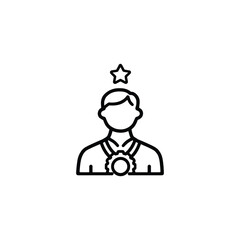 Vector Illustration Employee Recognition Glyph Icon Achievement Icon Vector: Minimalist Black-and-White Design with Medal and Star Symbol