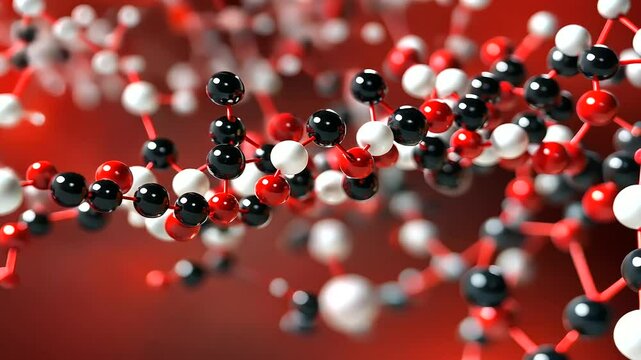 Scientific D visualization of a molecular network, featuring translucent spheres bonded by sleek rods, perfect for illustrating pharmaceutical chemistry and biotechnological conce