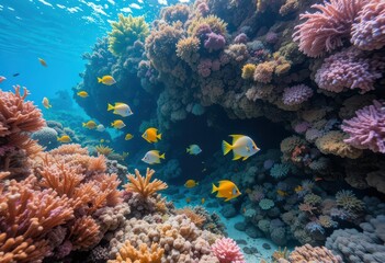 Fototapeta premium Vibrant Coral Reef with Colorful Fish in Underwater Paradise