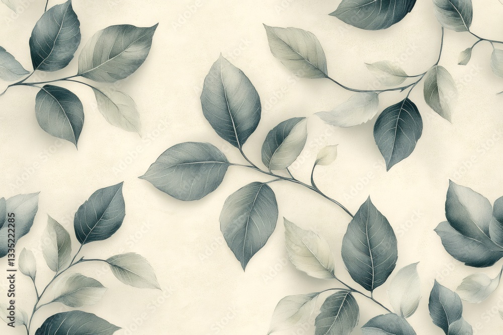 Poster elegant grey and beige leaves creating a seamless botanical pattern