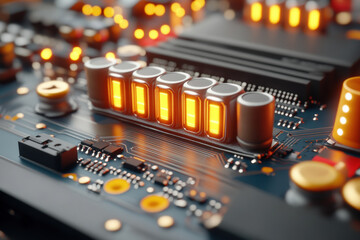Glowing Electronic Circuit Board Close-Up 
