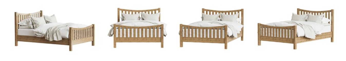 Wooden bed isolated on transparent background. 3D render.
