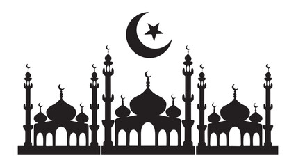 Mosque Silhouette, Crescent Moon, Star, Islamic Architecture, Religious Symbol
