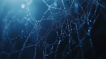 Mystical spider web in morning dewlight for nature or halloween themed decor