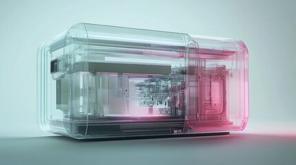 Transparent Device with Colorful Lighting in a Minimalist Setting for Technology and Innovation Concepts