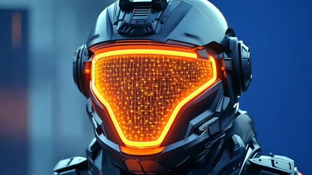 Advanced Futuristic Technology Humanoid Head with Glowing Visor Interface Display