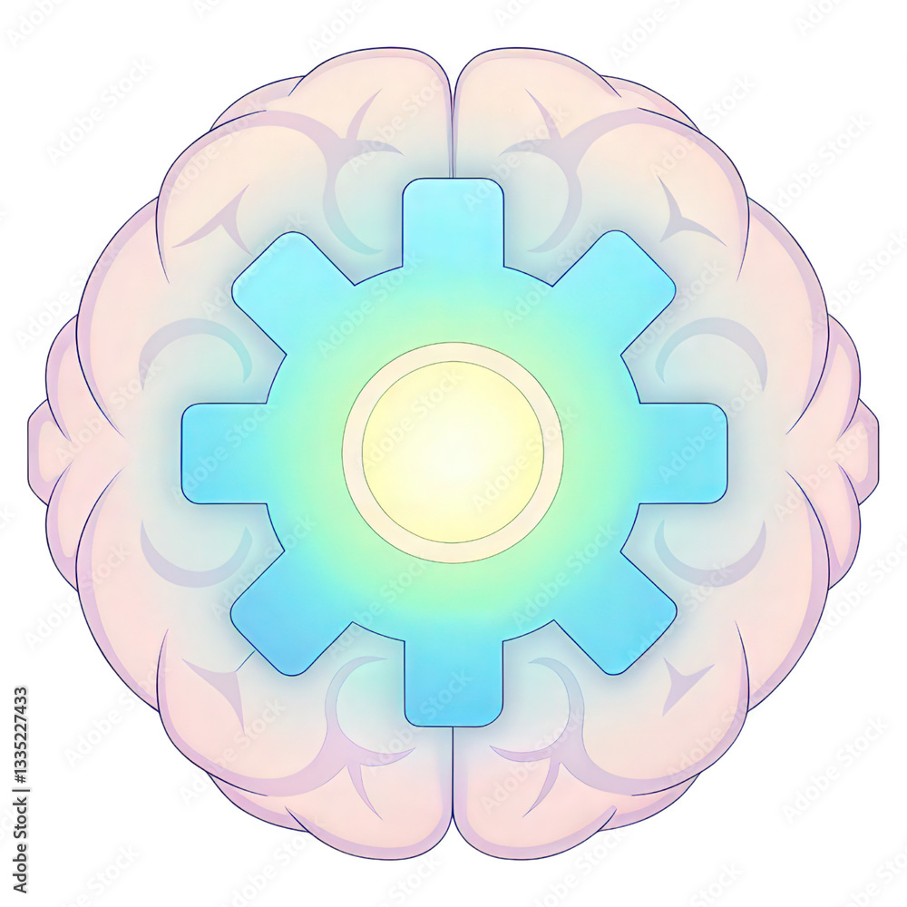 Aufkleber a mechanical brain with a glowing light core, symbolizing advanced technology and innovation.