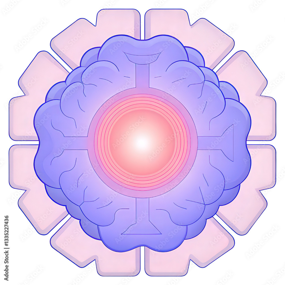 Poster a futuristic mechanical brain with a glowing core, symbolizing advanced technology and artificial in
