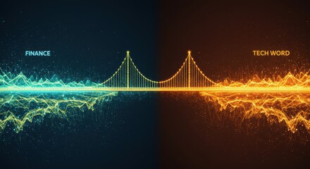 Connecting Finance and Technology Abstract Glowing Bridge Conceptual Illustration