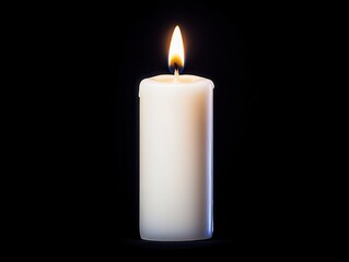 A solitary white candle burns brightly against a dark background, creating a serene ambiance