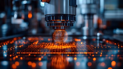 A quantum computer in a high-tech lab with floating holograms creates a futuristic, mysterious feel—ideal for science articles, future tech, or ads on quantum computing and advanced innovation.