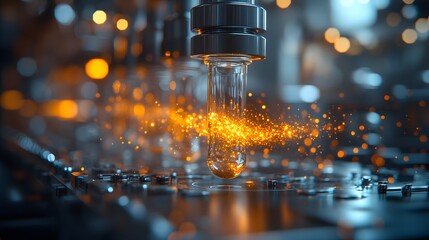 A quantum computer in a high-tech lab with floating holograms creates a futuristic, mysterious feel—ideal for science articles, future tech, or ads on quantum computing and advanced innovation.