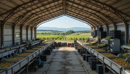 Expansive View of Fruit Storage Facility Surrounded by Nature