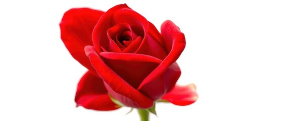 Obraz premium A single, vibrant red rose, petals unfurled, isolated against a pure white backdrop, flower backdrop, flower photography