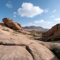 Desert rocky landscape, sunny day, scenic view, travel brochure