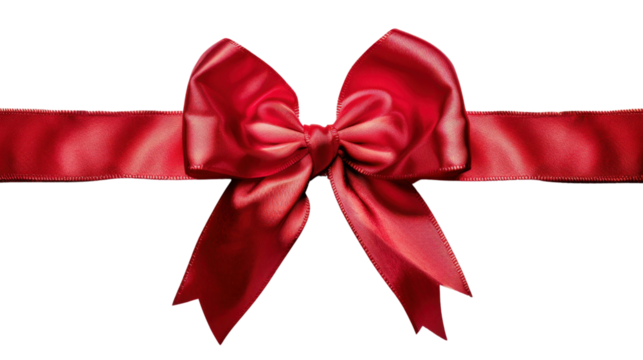Shiny red ribbon with bow on transparent background