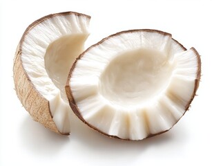 Coconut halves, close-up, white background