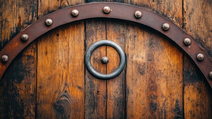Fototapeta premium Vintage Wooden Door with Iron Ring and Rustic Metal Accents