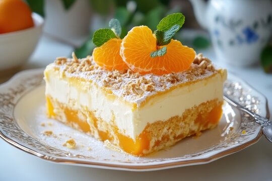 Greek traditional dessert with mandarin halva