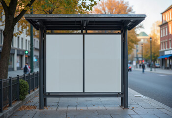 Vibrant Advertising Billboard Showcasing Local Business Promotions Near a Bus Stop. Mockup