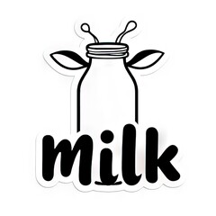 Obraz premium Illustration of a milk bottle with playful design elements and text featuring the word milk