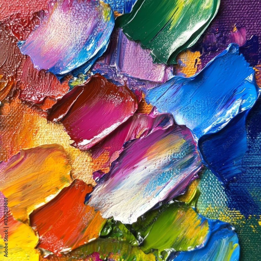 Aufkleber colorful impasto: a vivid macro view of thick oil paint strokes on canvas showing texture and depth