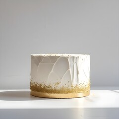 Single white and gold cake object prominently placed against a pure white background