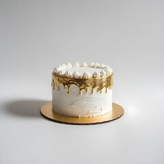 Single white and gold cake object prominently placed against a pure white background