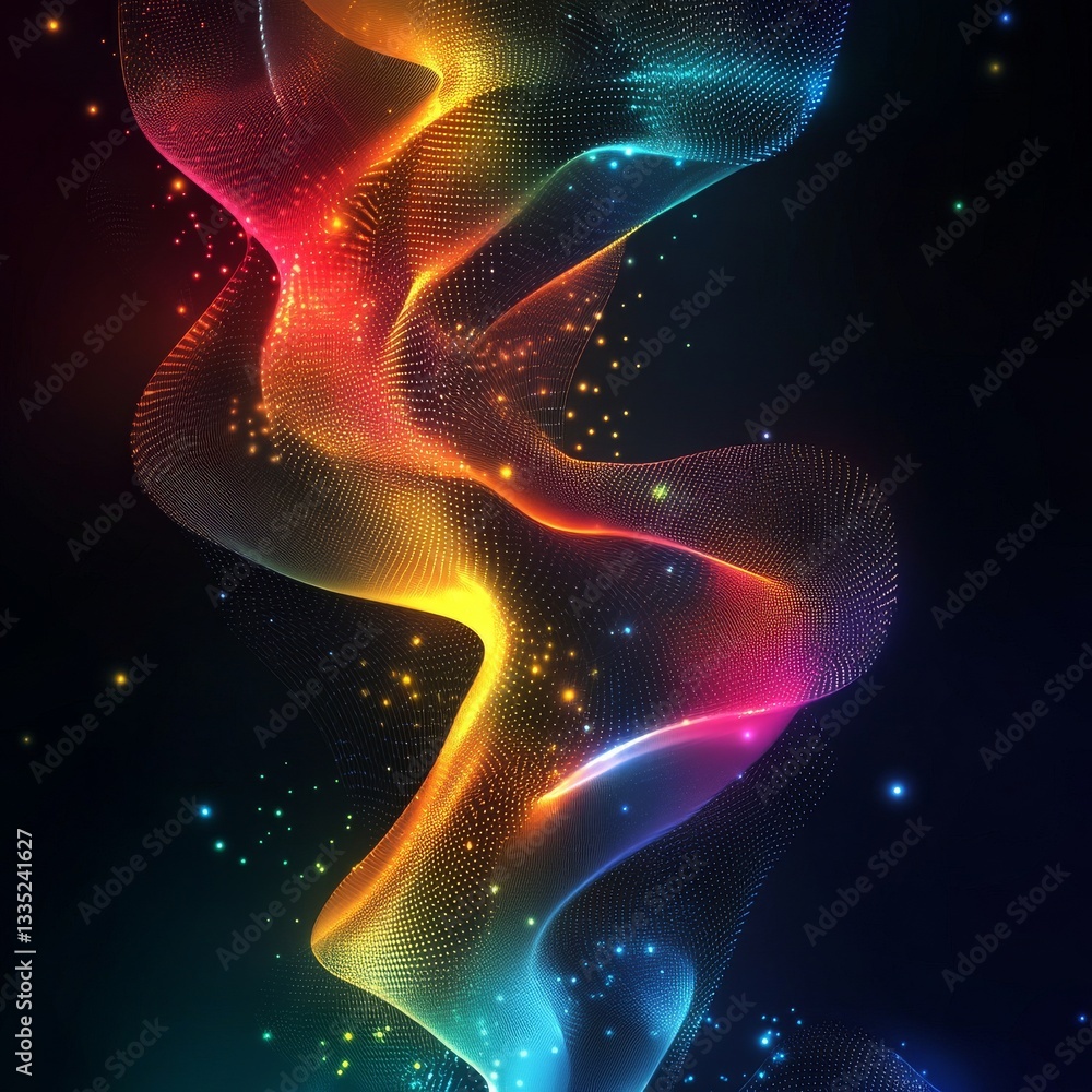 Aufkleber Luminous Gradient Flow: A Dazzling Display of Rainbow-Hued Light Particles in a Dynamic Abstract Formation