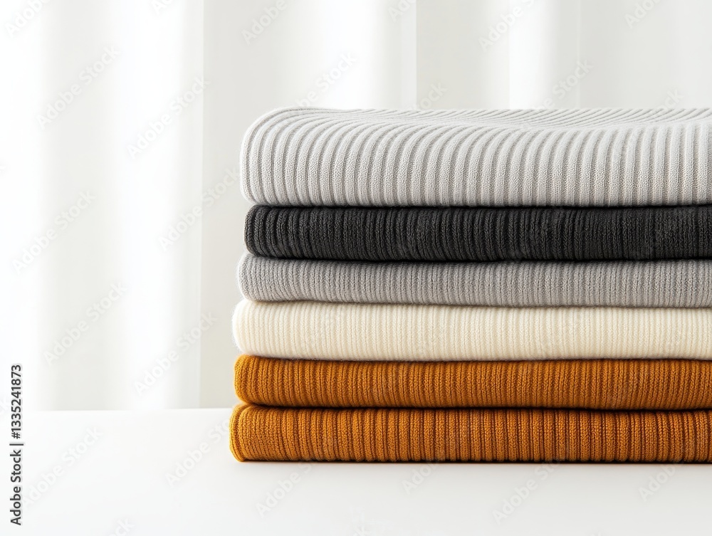 Poster stack of textured fabric rolls in neutral colors against a soft backdrop