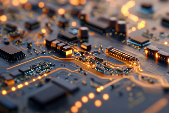 abstract digital infrastructure image showcasing a complex circuit board with microchips, glowing blue energy lines, and advanced technology elements, representing the expansion of modern electronics