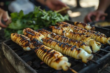 Grilled squid Classic dish from Balkan nations Croatia Montenegro