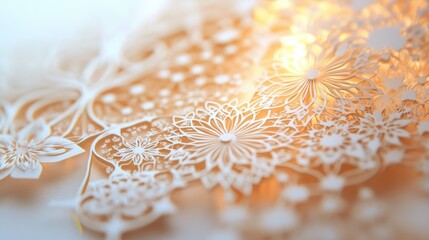 Obraz premium Intricate Laser-Cut Paper Artwork Showing Delicate Floral Patterns with Elegant Lighting Effects in Soft Focus